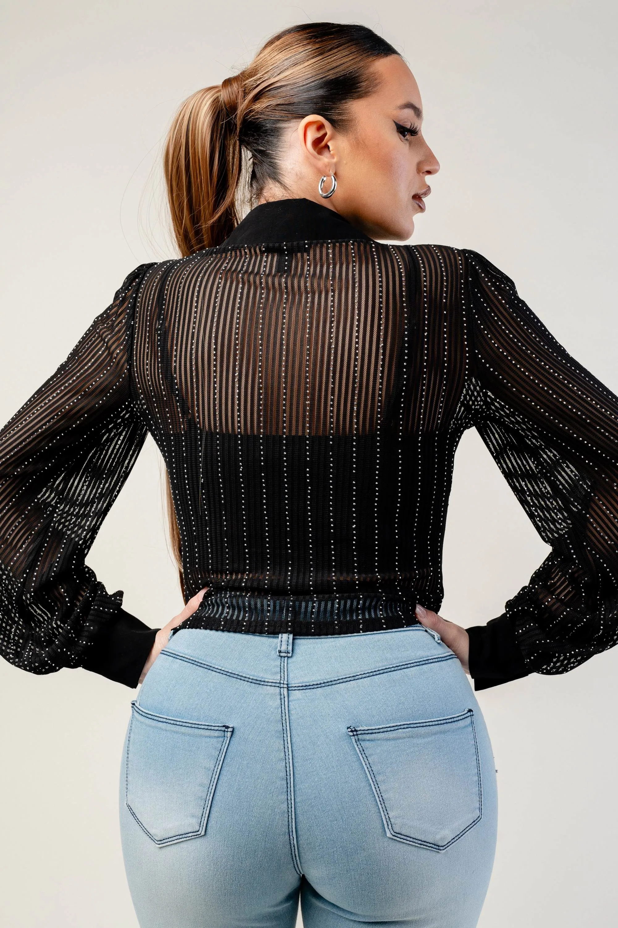 PT45084STP / STRIPE MESH WITH HOTFIX STONE LONG SLEEVE TOP sold by privy product image thumbnail 3