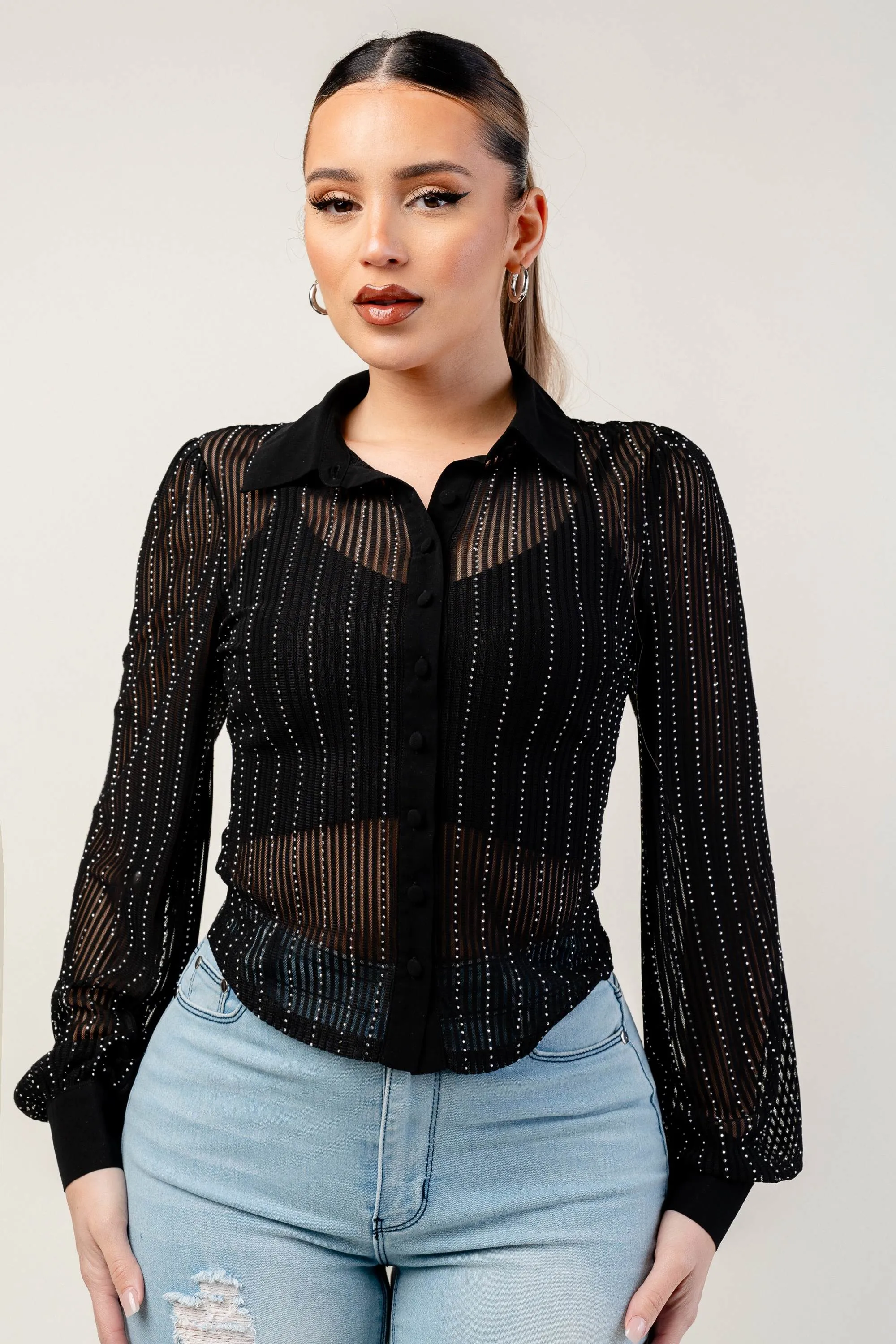 PT45084STP / STRIPE MESH WITH HOTFIX STONE LONG SLEEVE TOP sold by privy product image thumbnail 4