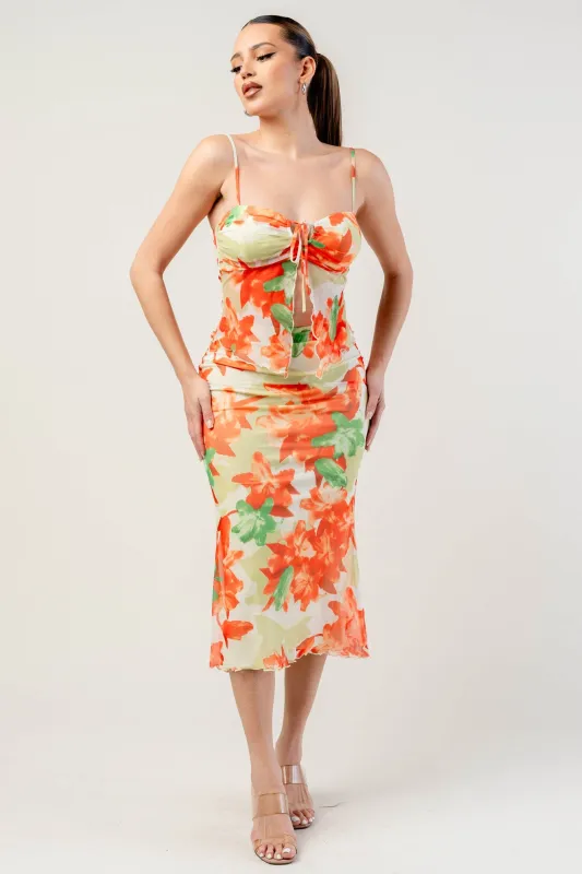 PSKS9764 / MESH PRINT FRONT TIE TUBE TOP & MAXI SKIRT SET sold by privy