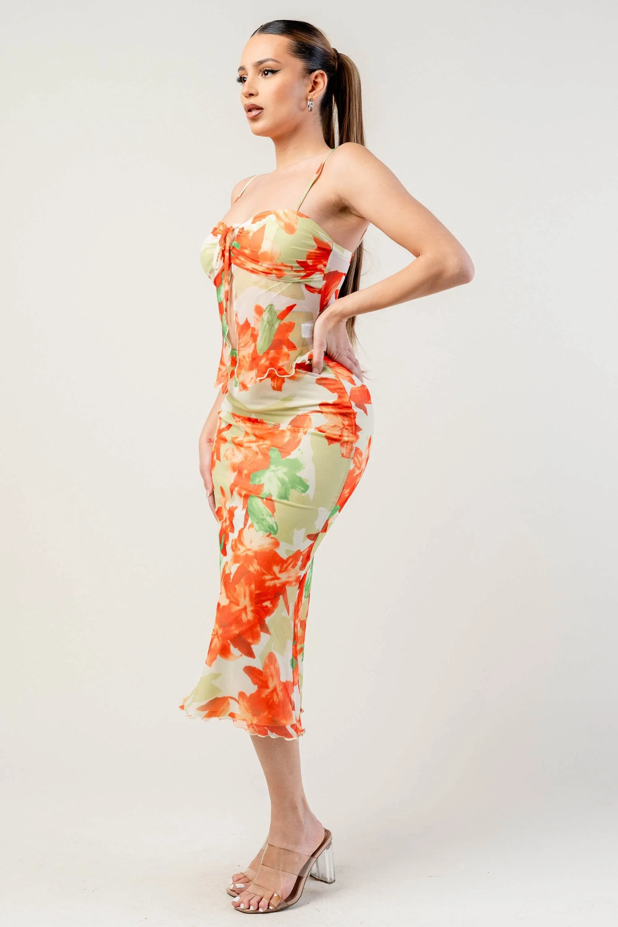 PSKS9764 / MESH PRINT FRONT TIE TUBE TOP & MAXI SKIRT SET sold by privy product image thumbnail 2