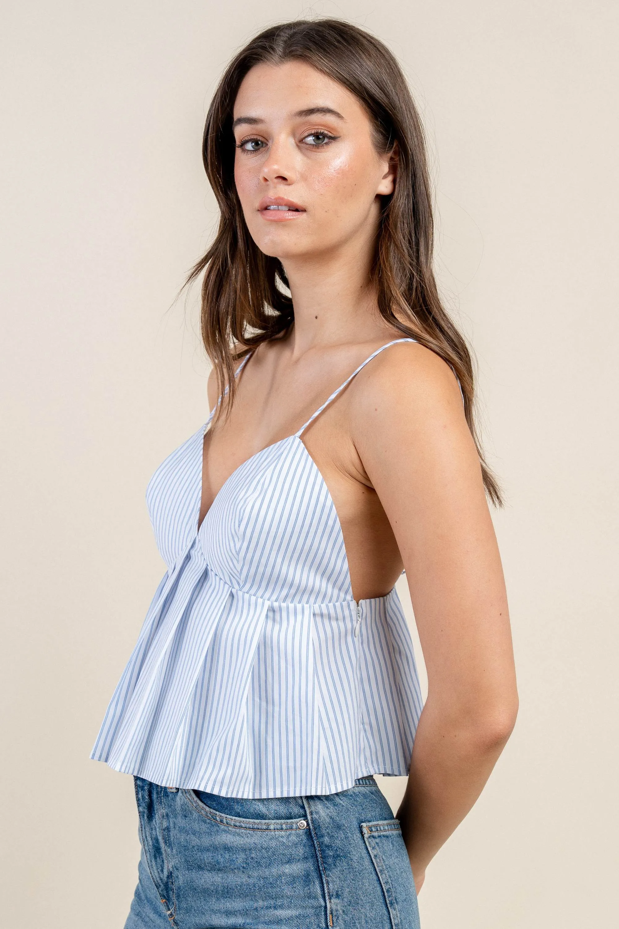 BTWS3189K / STRETCH WOVEN STRIPE TOP sold by privy product image thumbnail 2