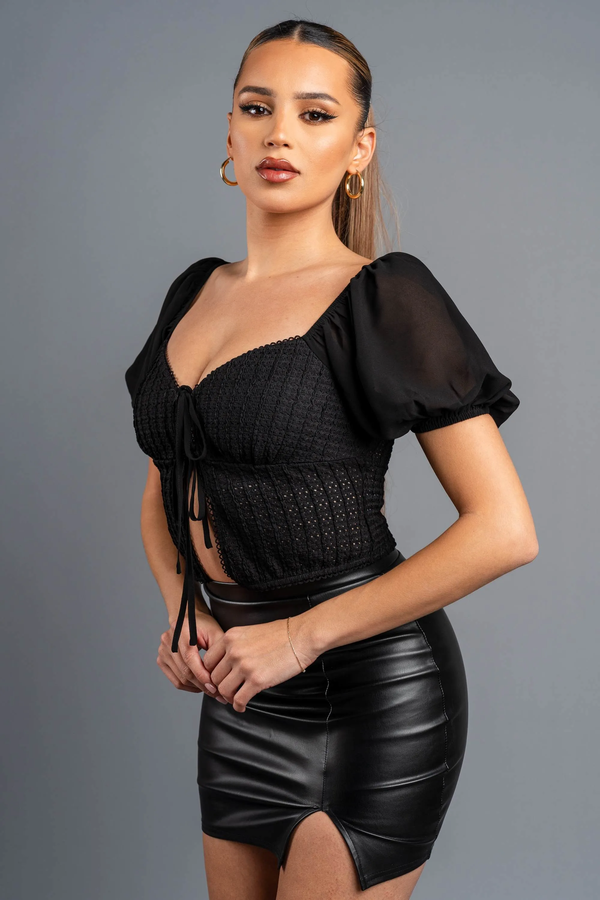 PT45057S / STRETCH KNIT NOVELTY CROP TOP sold by privy product image thumbnail 2