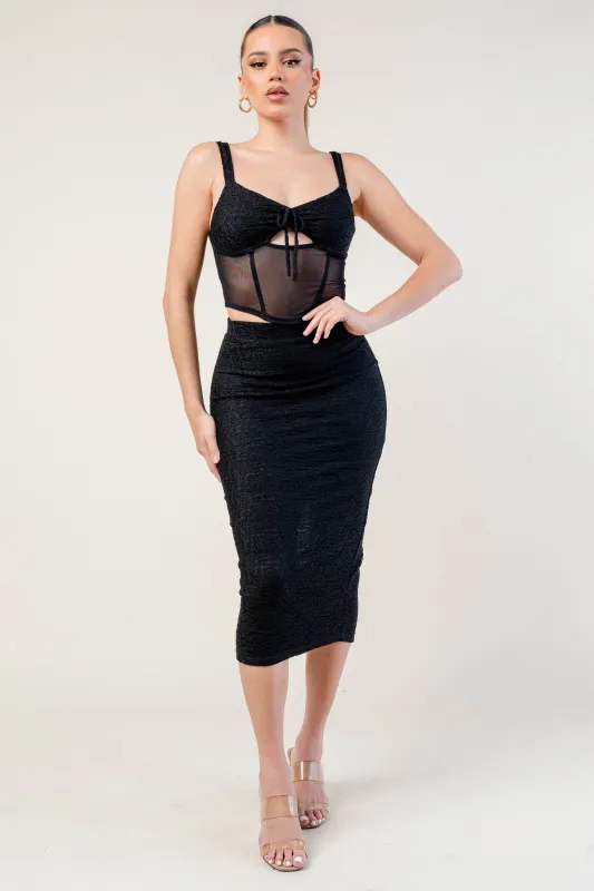 PS9736S / STRETCH LACE CROP TOP & SKIRT SET sold by privy