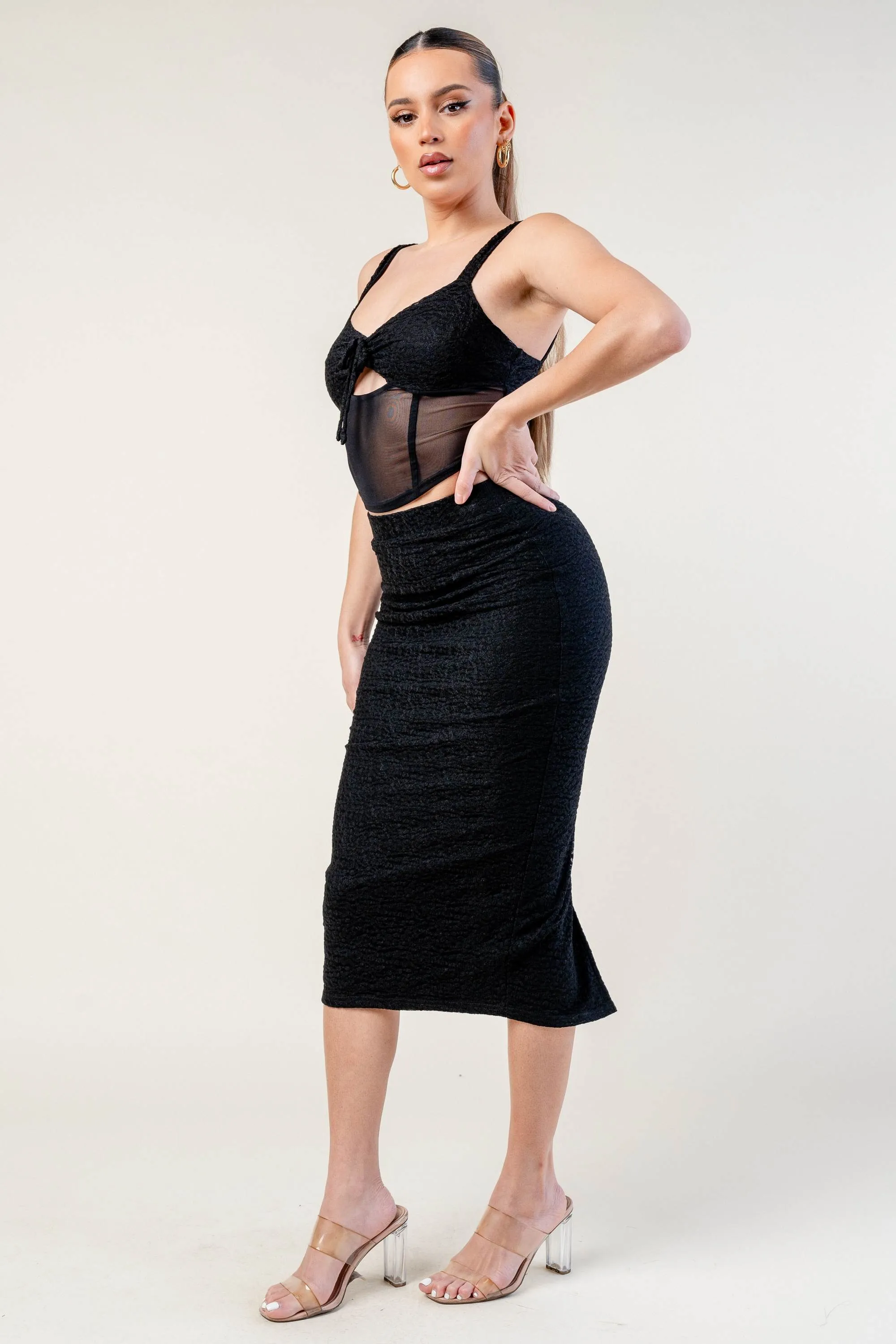 PS9736S / STRETCH LACE CROP TOP & SKIRT SET sold by privy product image thumbnail 2