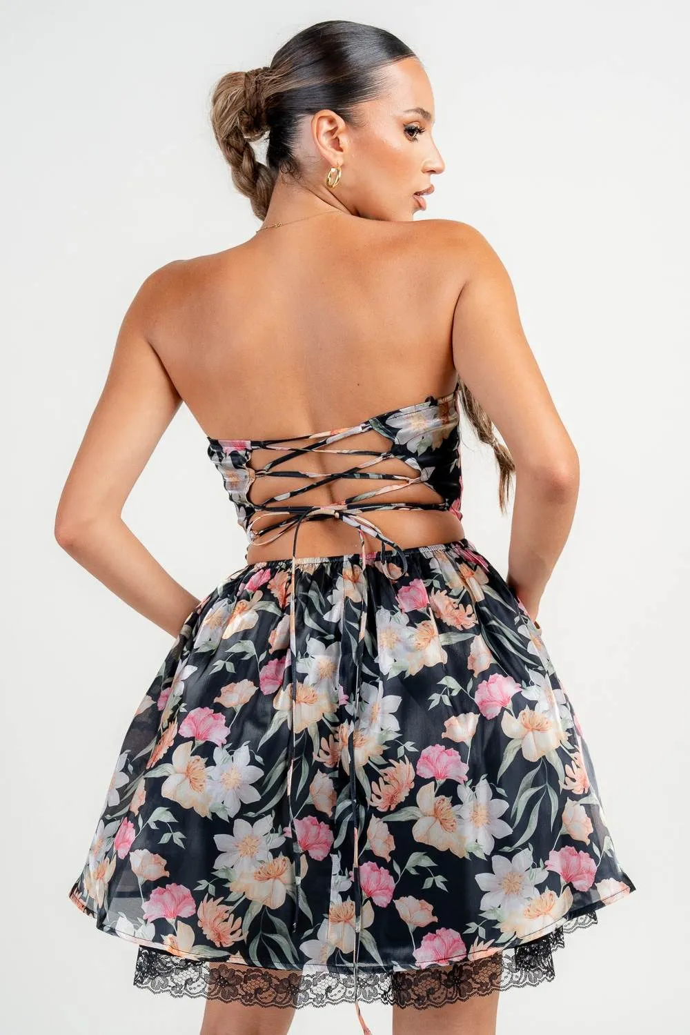 HD30375N / FLORAL PRINT STRAPLESS CORSET A-LINE MINI DRESS sold by privy product image thumbnail 3