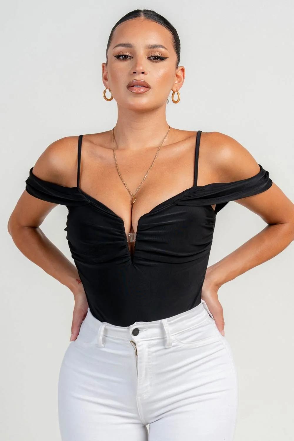 PT45579N / V WIRE INSET OFF SHOULDER BODYSUIT sold by privy