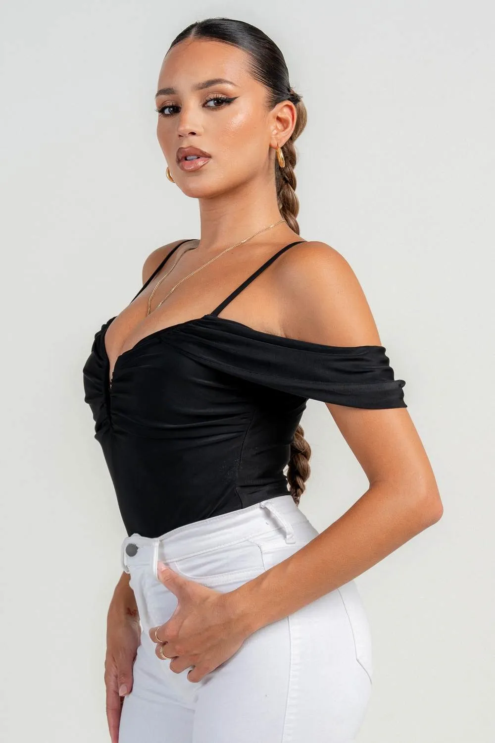 PT45579N / V WIRE INSET OFF SHOULDER BODYSUIT sold by privy product image thumbnail 2