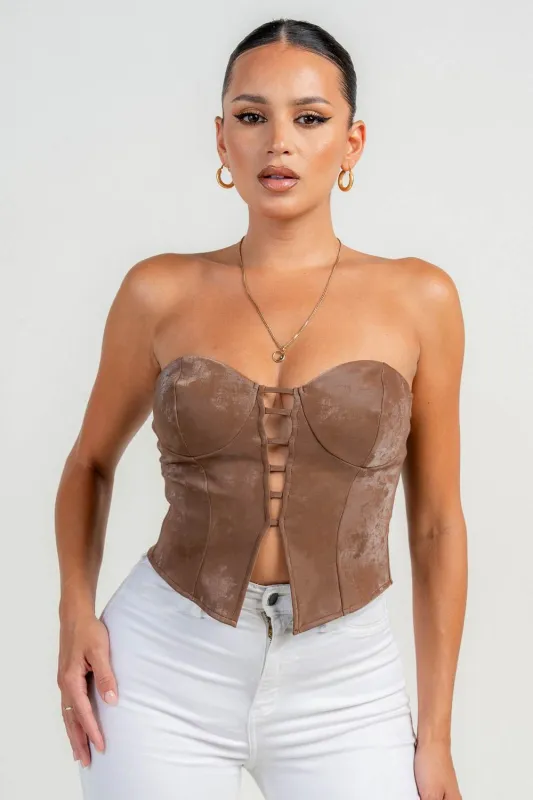 PT45547S / TUBE CORSET FRONT CUTOUT BACK ZIPPER PEPLUM TOP sold by privy