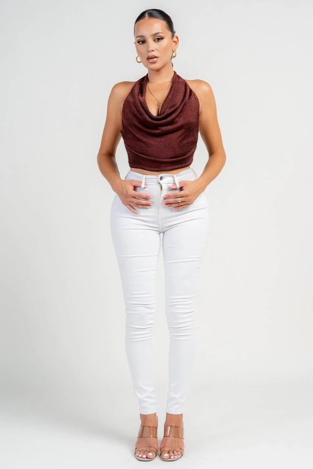 HT4119NST / HALTER COWL NECK METALLIC KNIT TOP sold by privy product image thumbnail 5