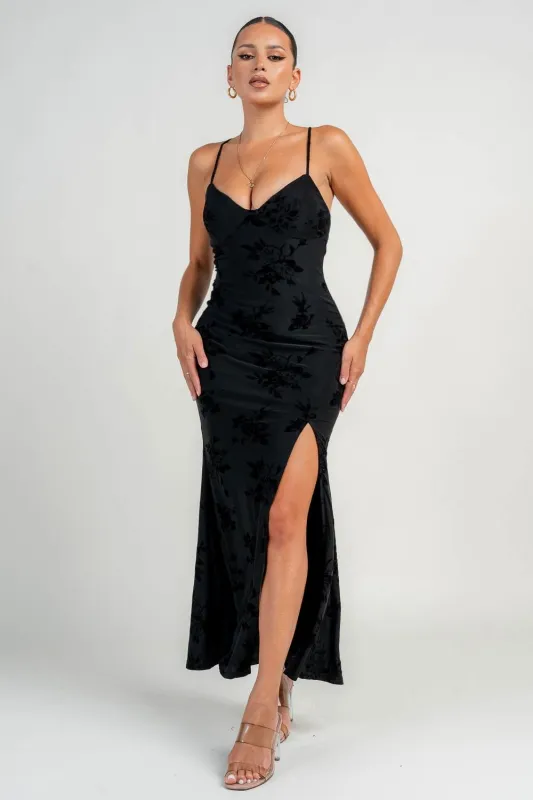 PD79280B / BUSTIER SPGT STRAP BACE LACE UP FRONT SLIT MAXI sold by privy