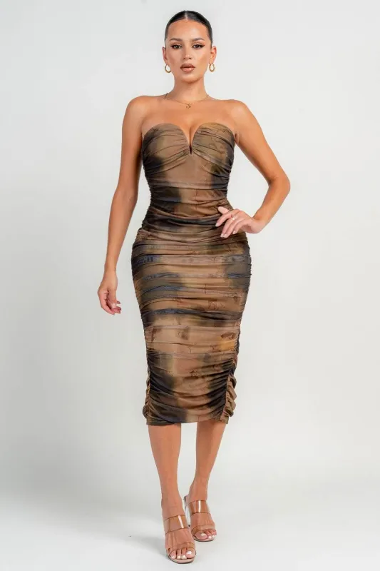 PD79309NST / TUBE WIRE INSET RUCHING MIDI BODYCON sold by privy