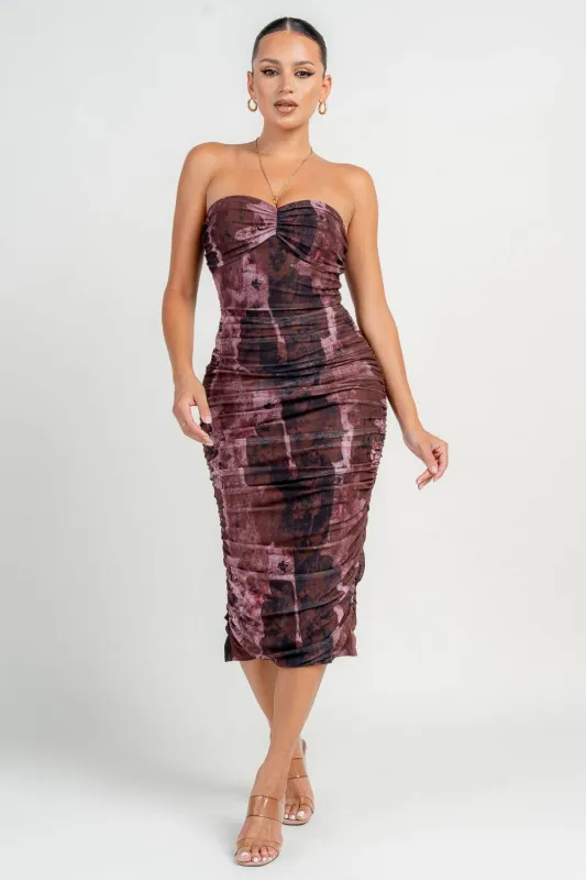 PD79346KST / TUBE RUCHING MIDI BODYCON DRESS sold by privy