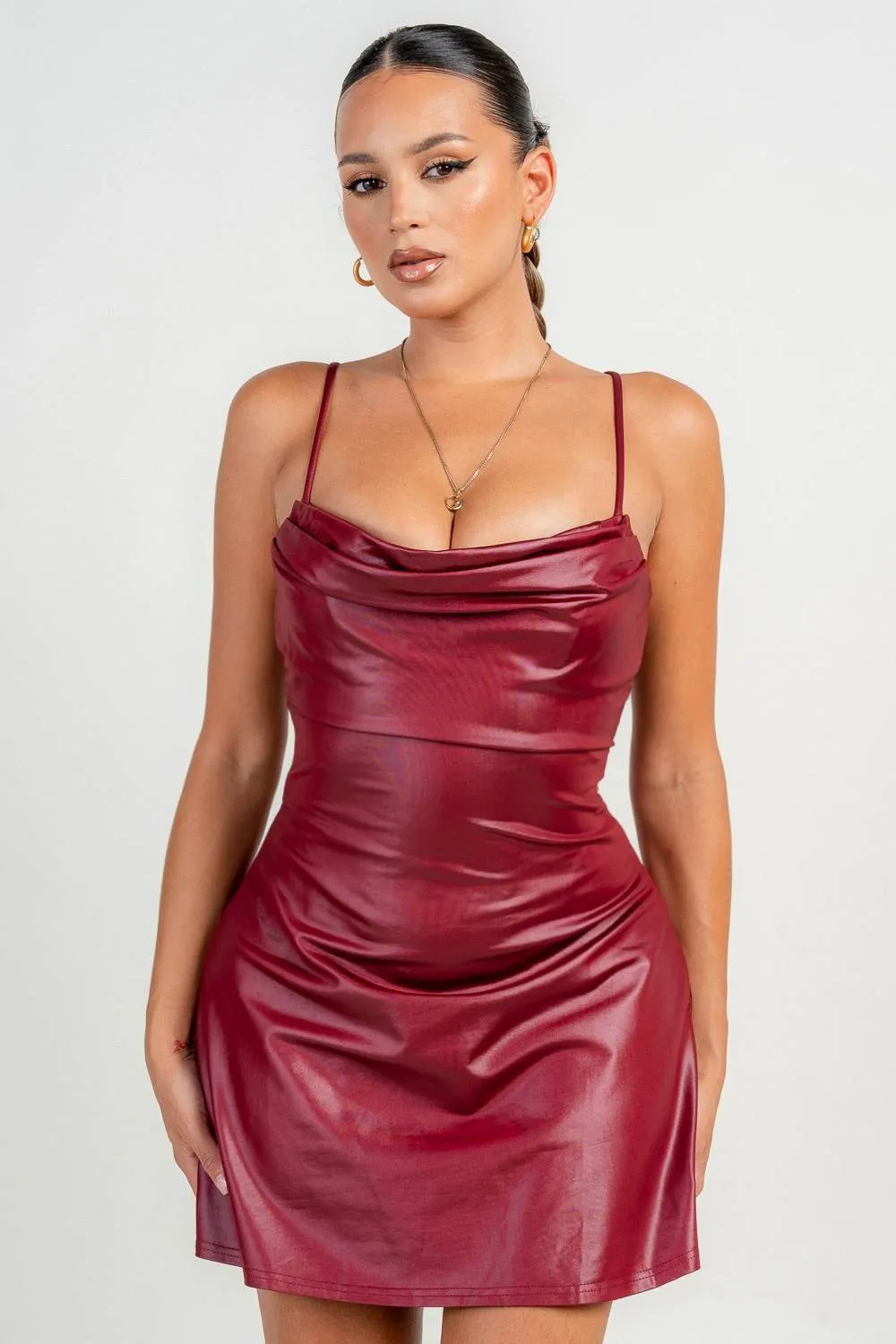 HD30391B / COWL NECK A-LINE COATING MINI DRESS sold by privy product image thumbnail 4