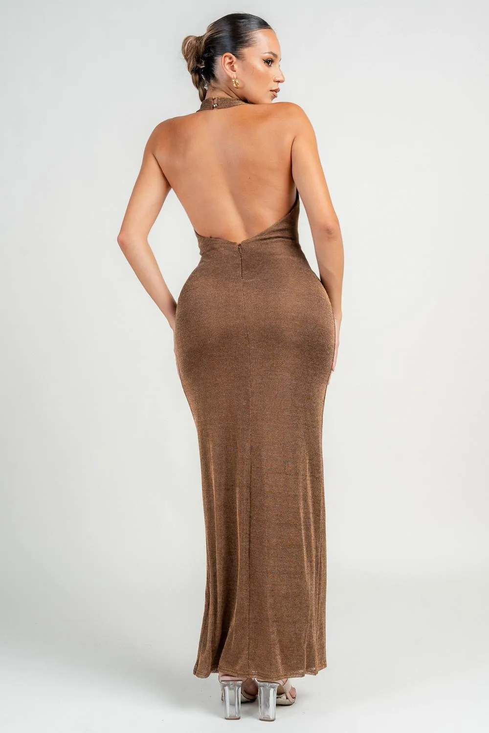 HD30378KTP / HALTER COWL NECK METALLIC KNIT MAXI DRESS sold by privy product image thumbnail 3