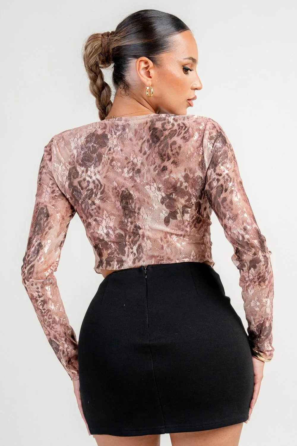 HT4140S / PRINTED MESH LACE TRIM TIE FRONT TOP sold by privy product image thumbnail 3