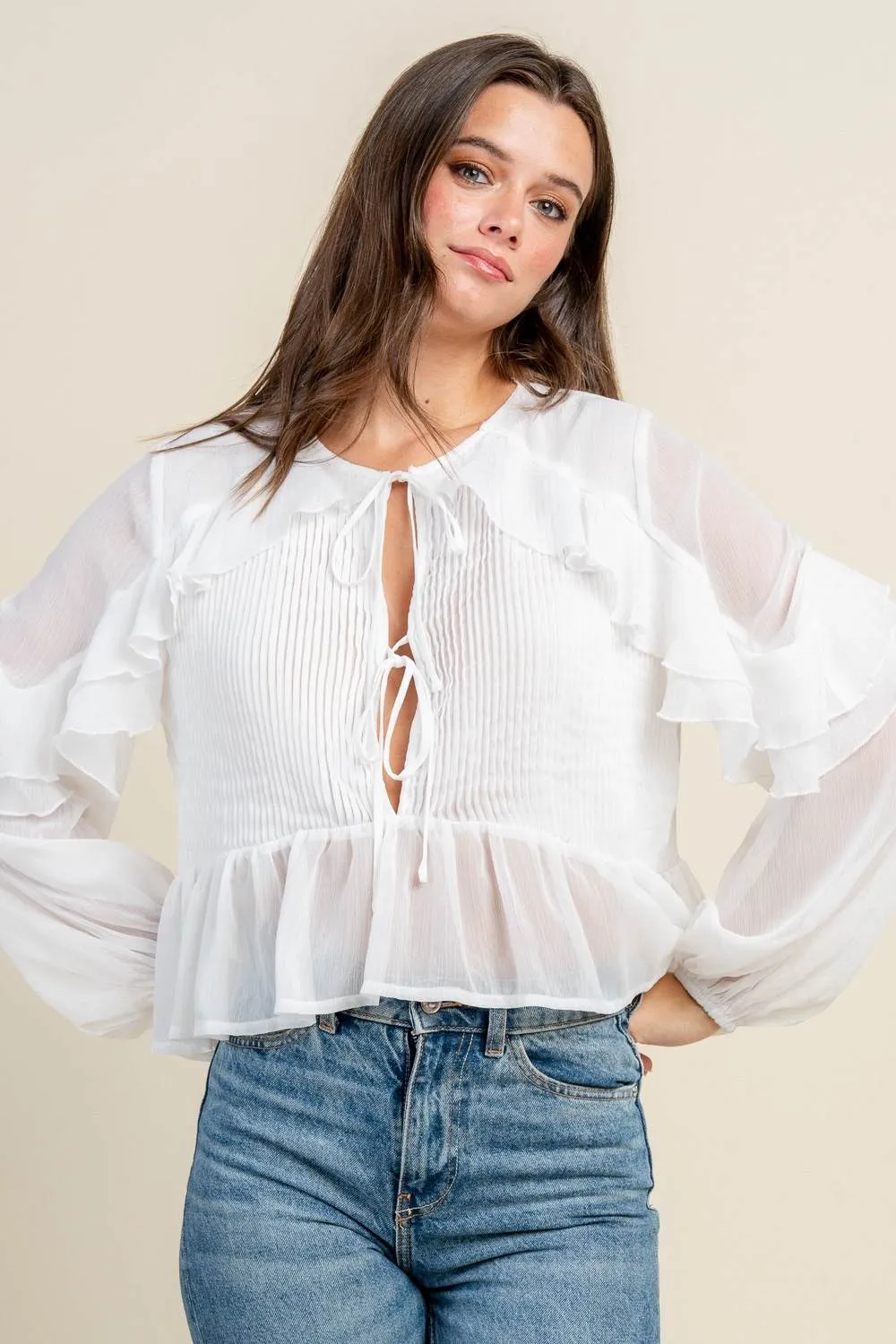 BT3290N / BOXY PEPLUM BLOUSE W/ PINTUCK DETAIL sold by privy product image thumbnail 4