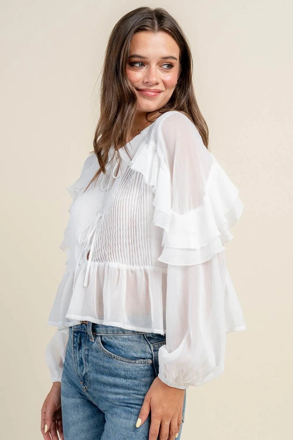 BT3290N / BOXY PEPLUM BLOUSE W/ PINTUCK DETAIL sold by privy