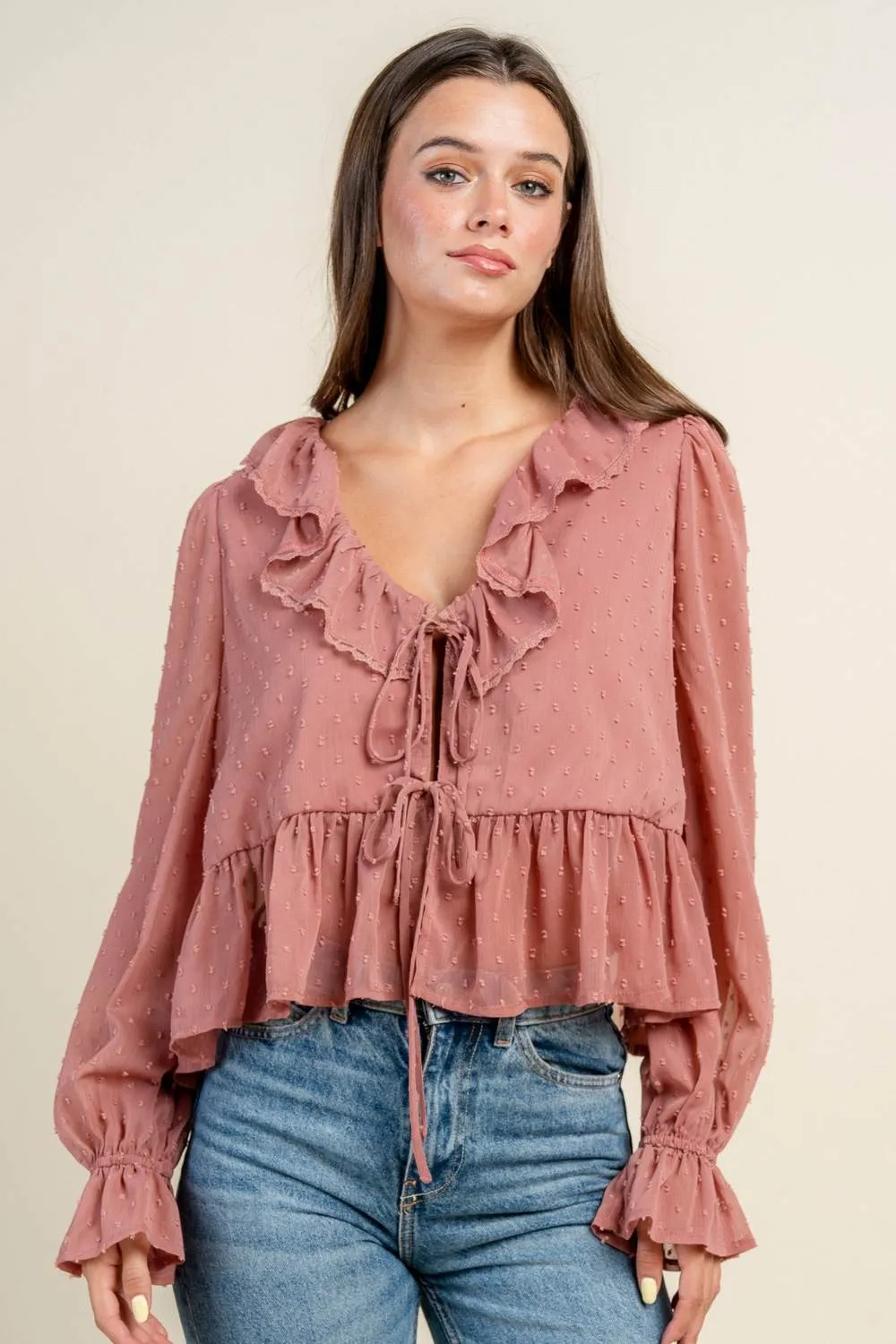 BT3354N / OVERSIZED PEPLUM BLOUSE W/ A FRONT CENTER TIE sold by privy product image thumbnail 4