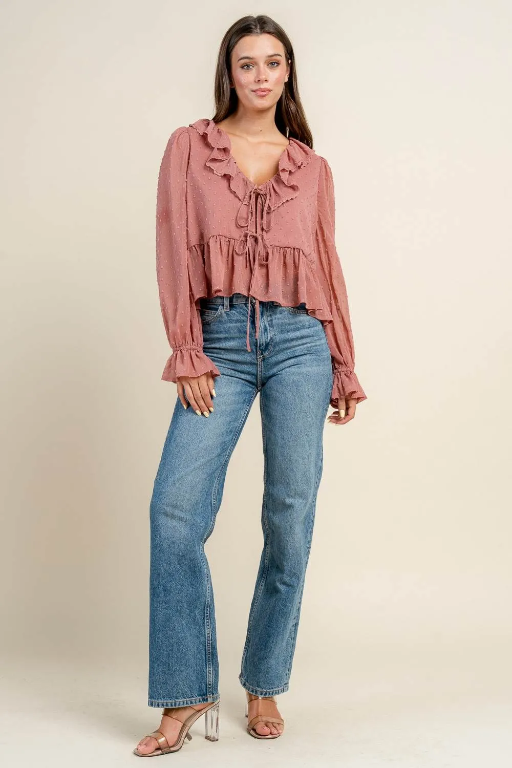 BT3354N / OVERSIZED PEPLUM BLOUSE W/ A FRONT CENTER TIE sold by privy product image thumbnail 5