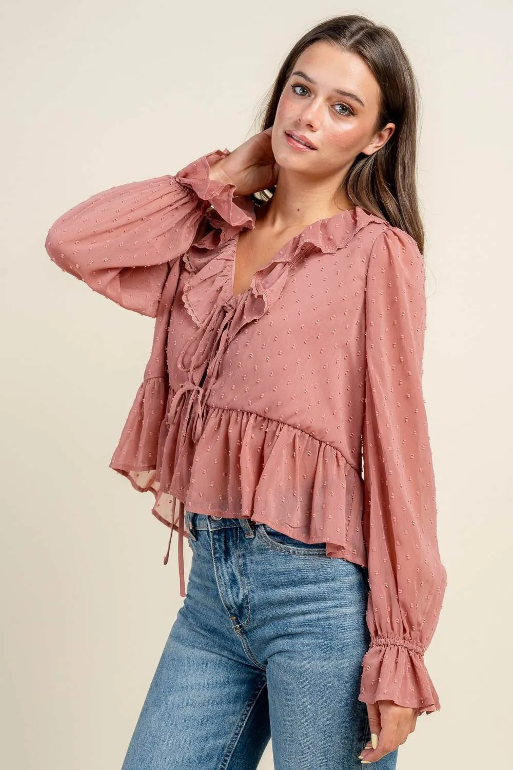 BT3354N / OVERSIZED PEPLUM BLOUSE W/ A FRONT CENTER TIE sold by privy product image thumbnail 2