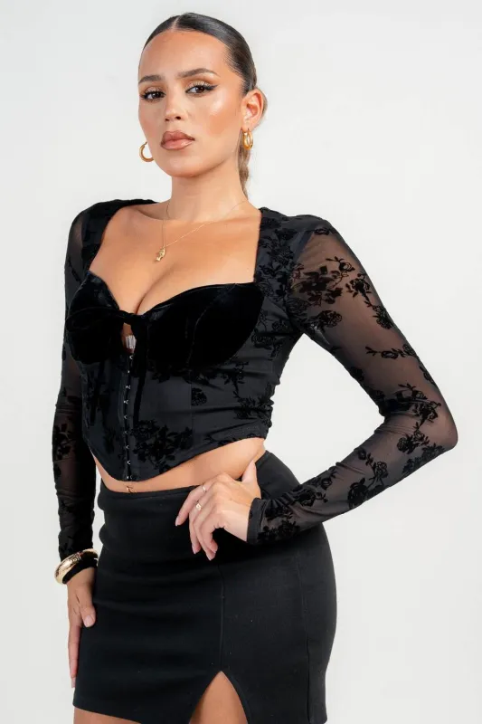 PT45507N / HOOK AND EYE FRONT OPEN BUSTIER LONG SLV TOP sold by privy