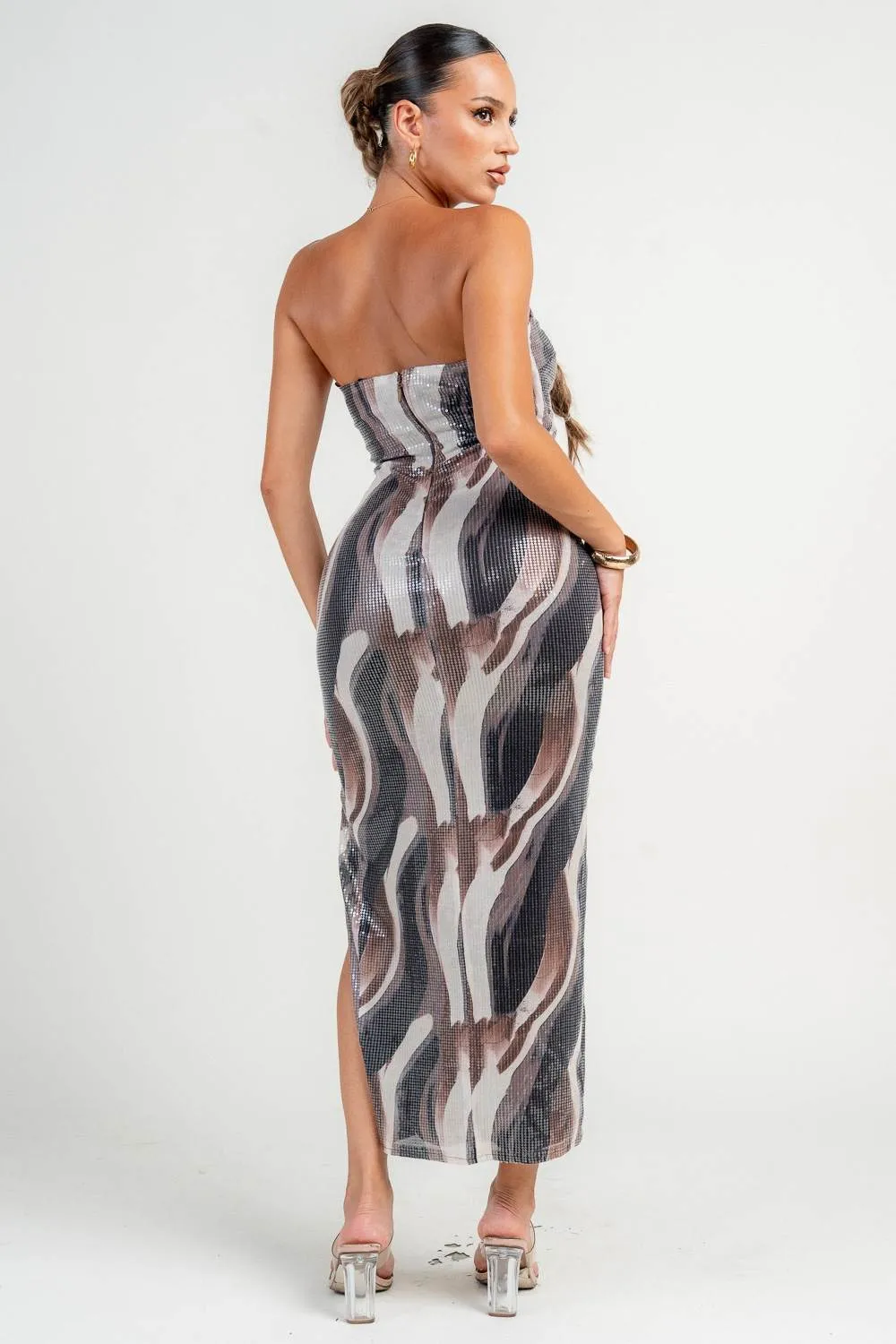 PD79323S / TUBE FRONT SLIT SEQUIN MAXI DRESS sold by privy product image thumbnail 3