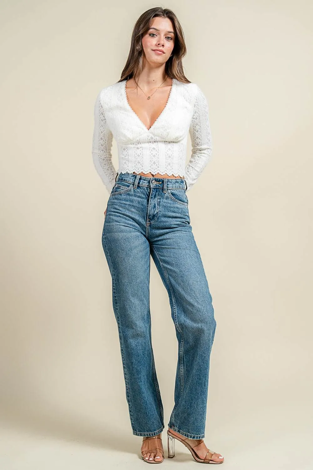 BT3345K / FITTED V- NECK LACE L/S TOP sold by privy product image thumbnail 5