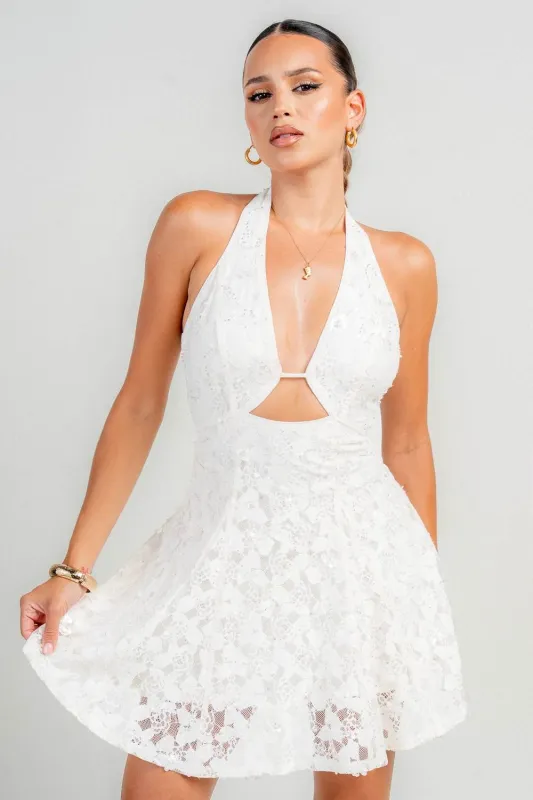 PD79209 / HALTER NECK FLARE MINI DRESS sold by privy