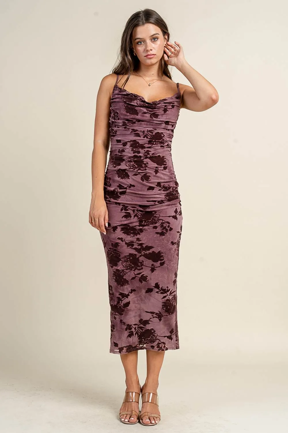 BD13159B / COWL MIDI DRESS WITH SIDE RUCHING sold by privy product image thumbnail 4