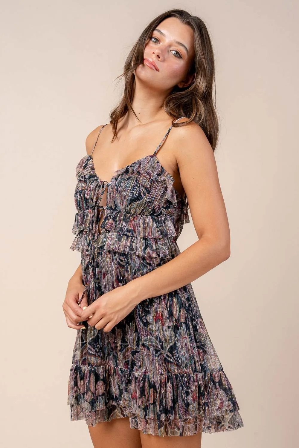 CD30643K / S/L METALLIC PLEATED A LINE MINI DRESS sold by privy product image thumbnail 2