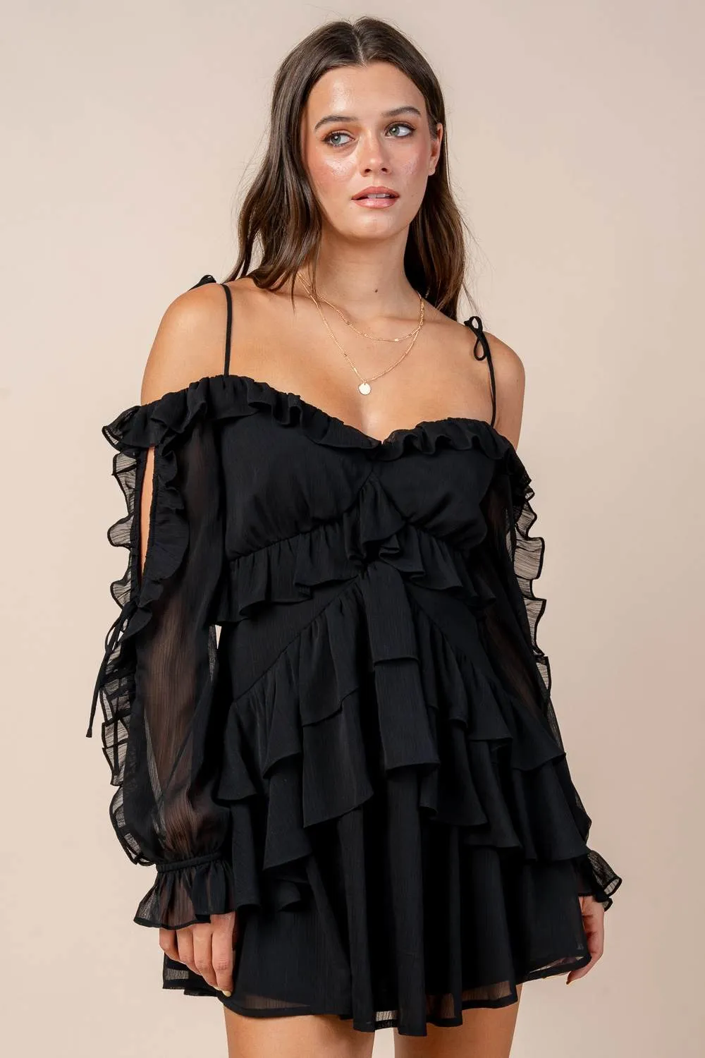 CD30621S / MULTI RUFFLE OFF SHOULDER MINI DRESS sold by privy