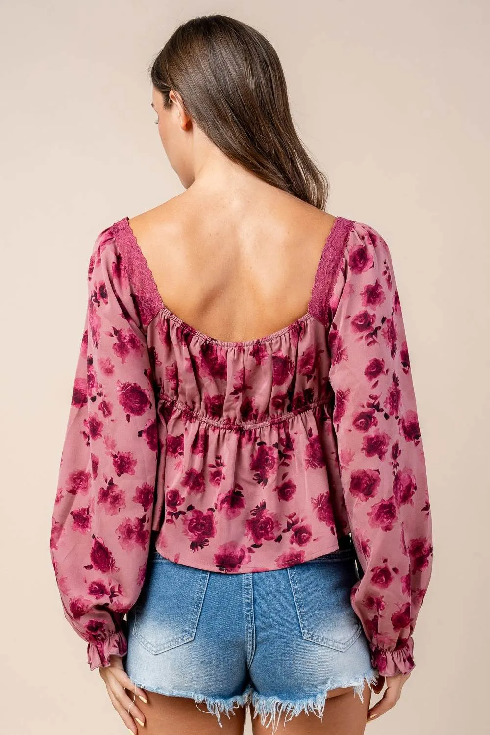 CT10645S / LACE NECK TRIM W/ A FRONT TIE LONG SLEEVE BLOUSE sold by privy product image thumbnail 3