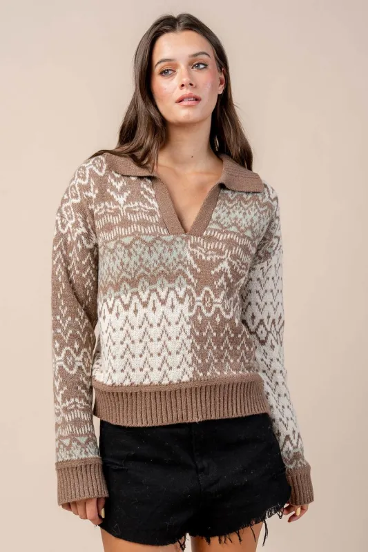 CTKF10470B / AZTEC COLOR BLOCK SWEATER WITH LUREX YARN sold by privy