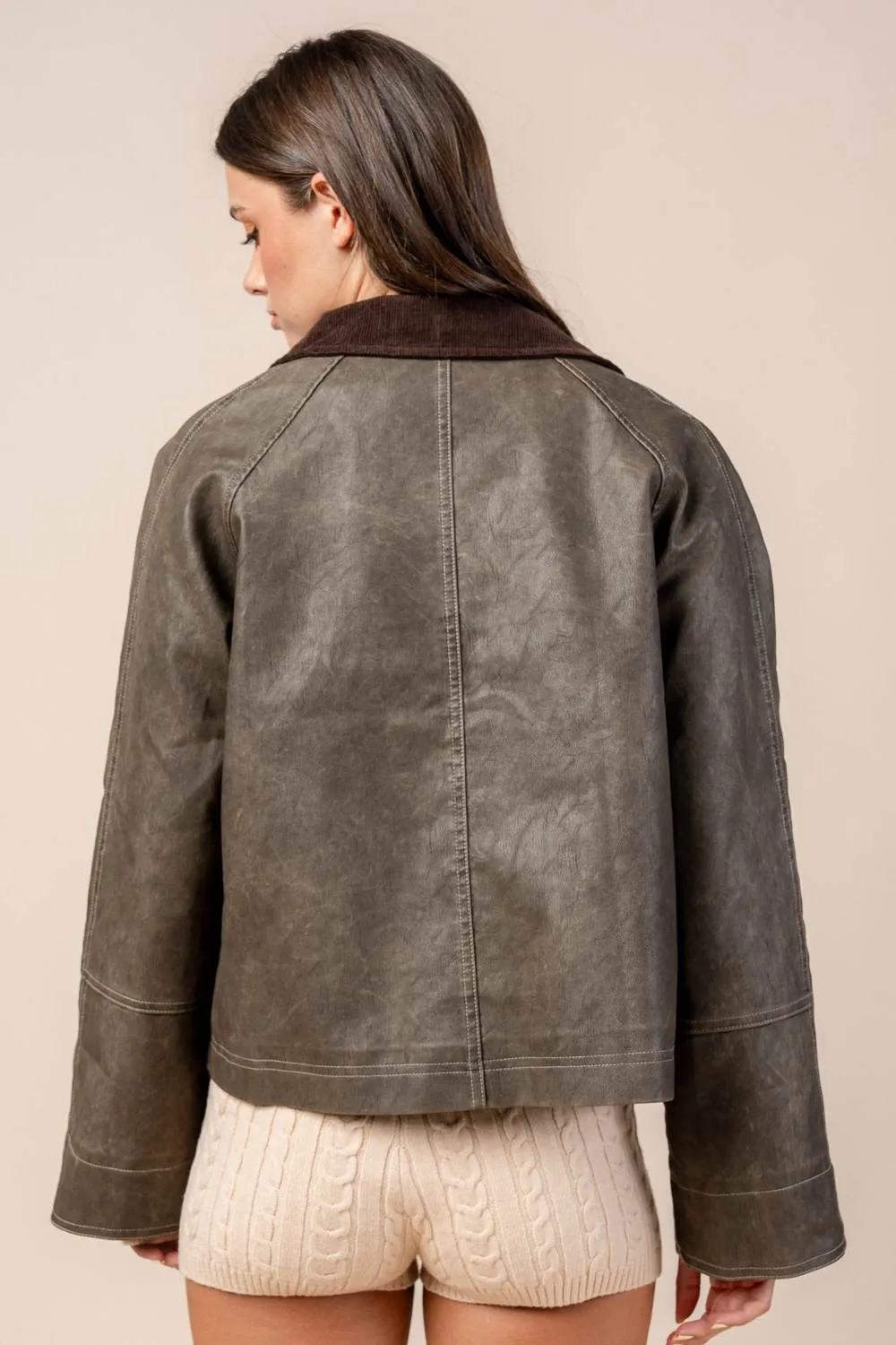 CGWF60031E / WASHED FAUX LEATHER W/ CORDUROY COLLAR JACKET sold by privy product image thumbnail 3