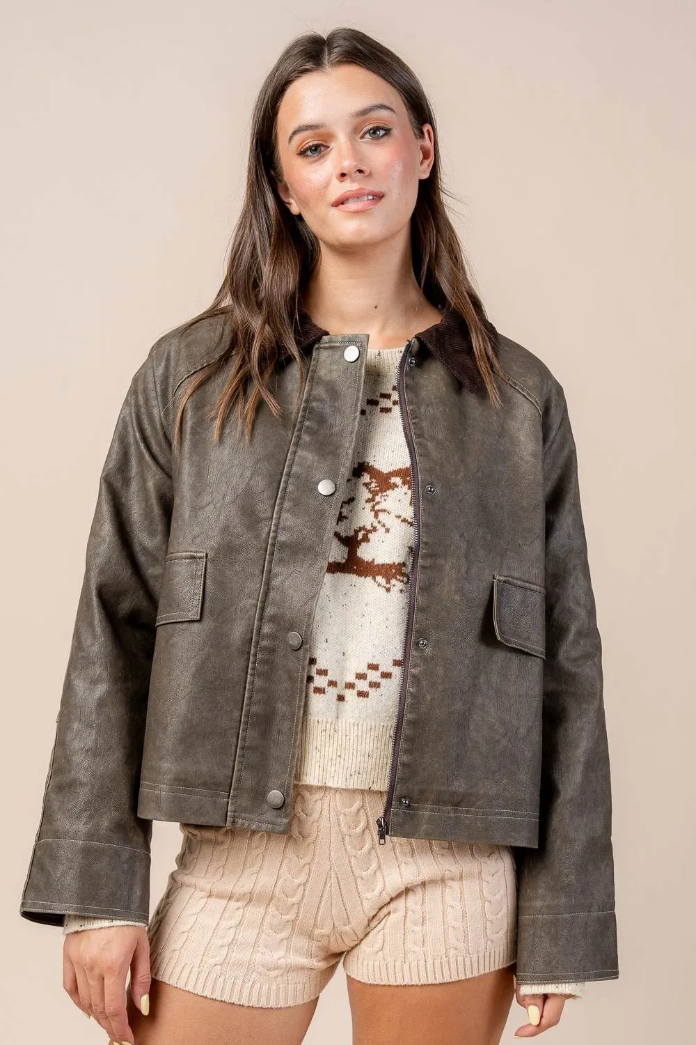 CGWF60031E / WASHED FAUX LEATHER W/ CORDUROY COLLAR JACKET sold by privy product image thumbnail 4