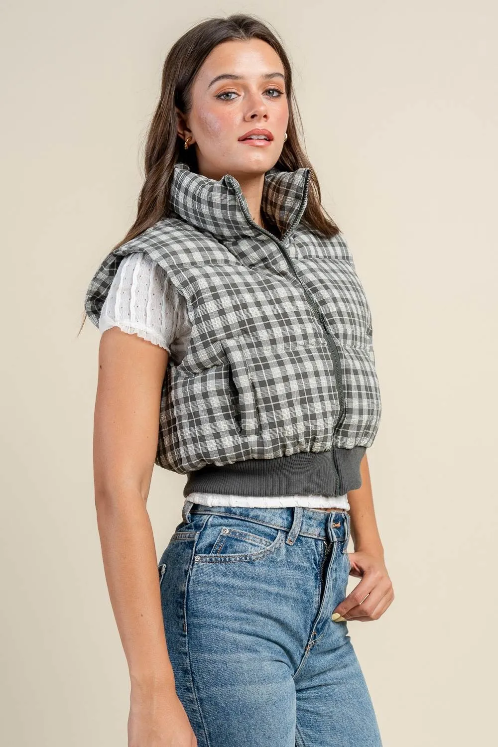 BG5378N / PLAID PADDED VEST W/ HEAVY RIB BAND sold by privy product image thumbnail 2