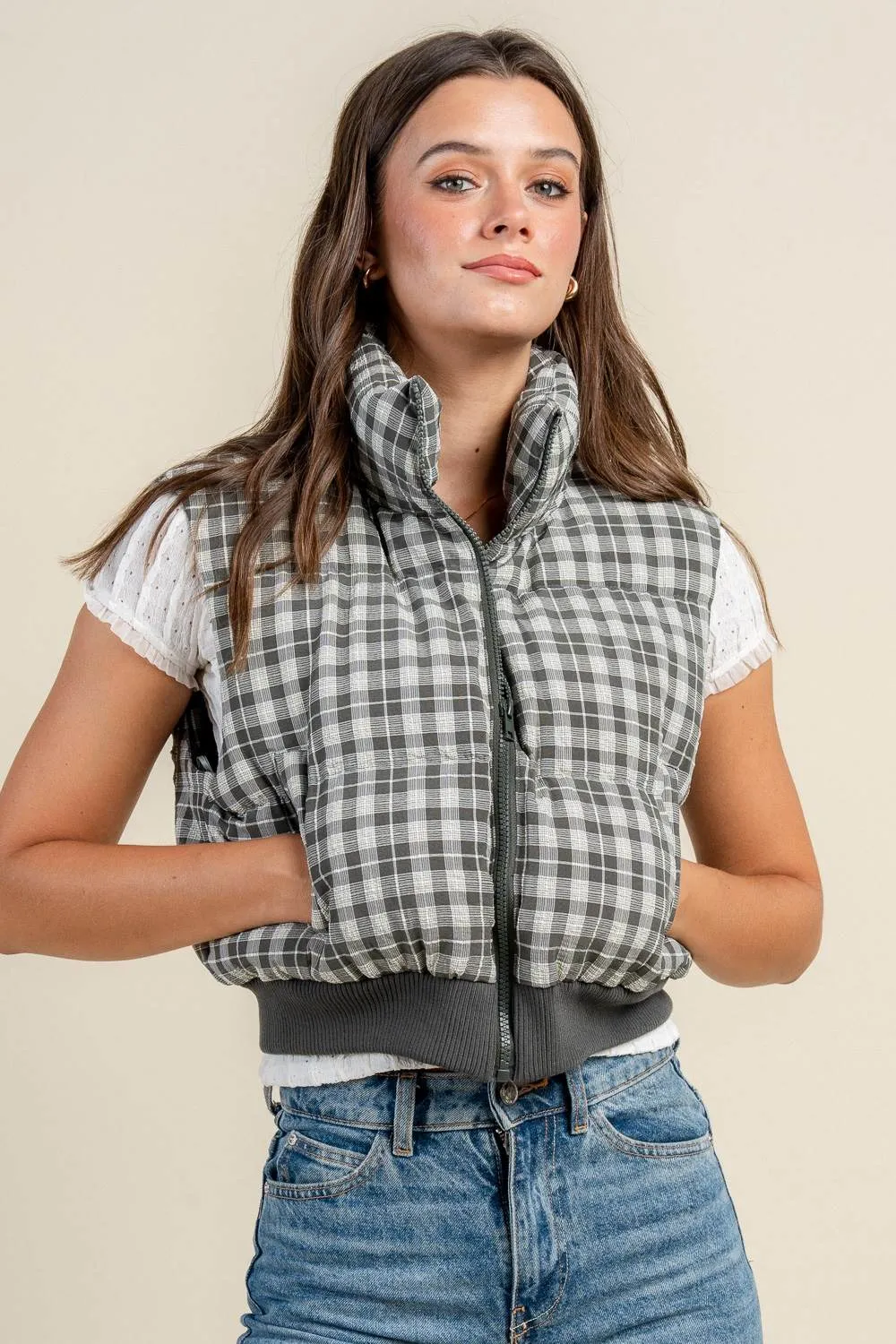 BG5378N / PLAID PADDED VEST W/ HEAVY RIB BAND sold by privy