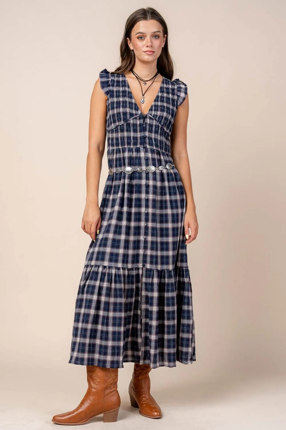 CDWS30413E / SMOCKED BODICE MIDI DRESS WITH FRONT BUTTONS sold by privy product image thumbnail 4