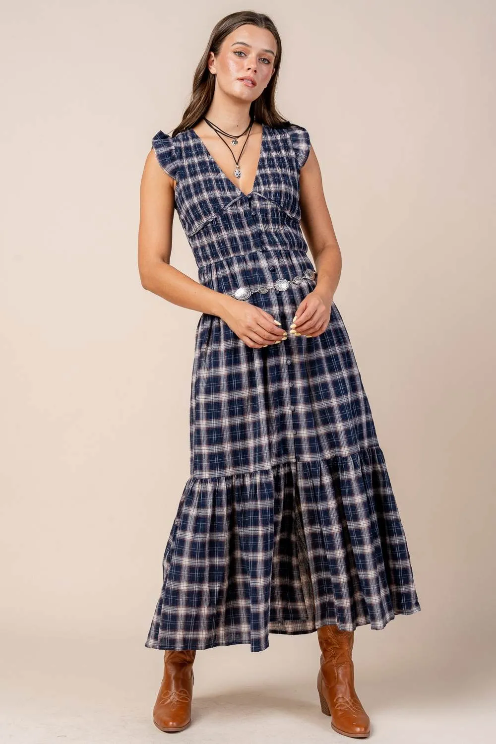 CDWS30413E / SMOCKED BODICE MIDI DRESS WITH FRONT BUTTONS sold by privy product image thumbnail 2