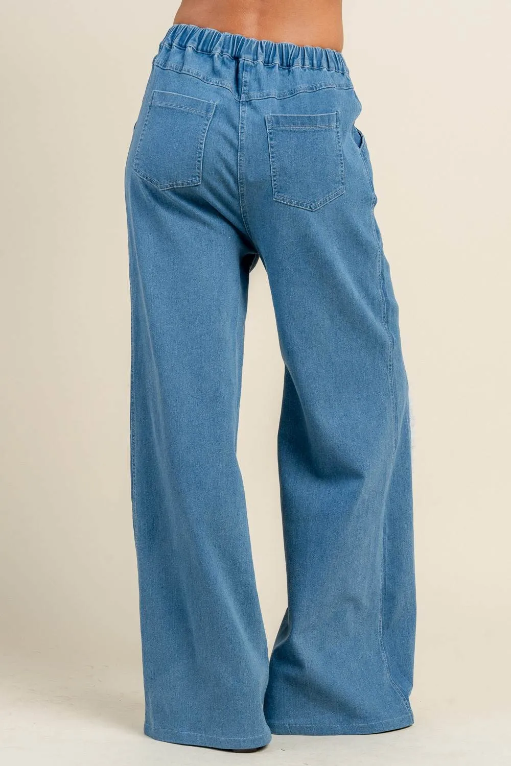 BP4837N / DENIM COLOR BLOCK WIDE LEG PANTS W/FRAY EDGE sold by privy product image thumbnail 4