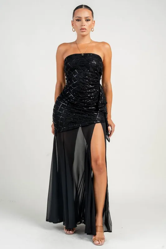 HD30502KST / STRAPLESS SASH MAXI DRESS sold by privy