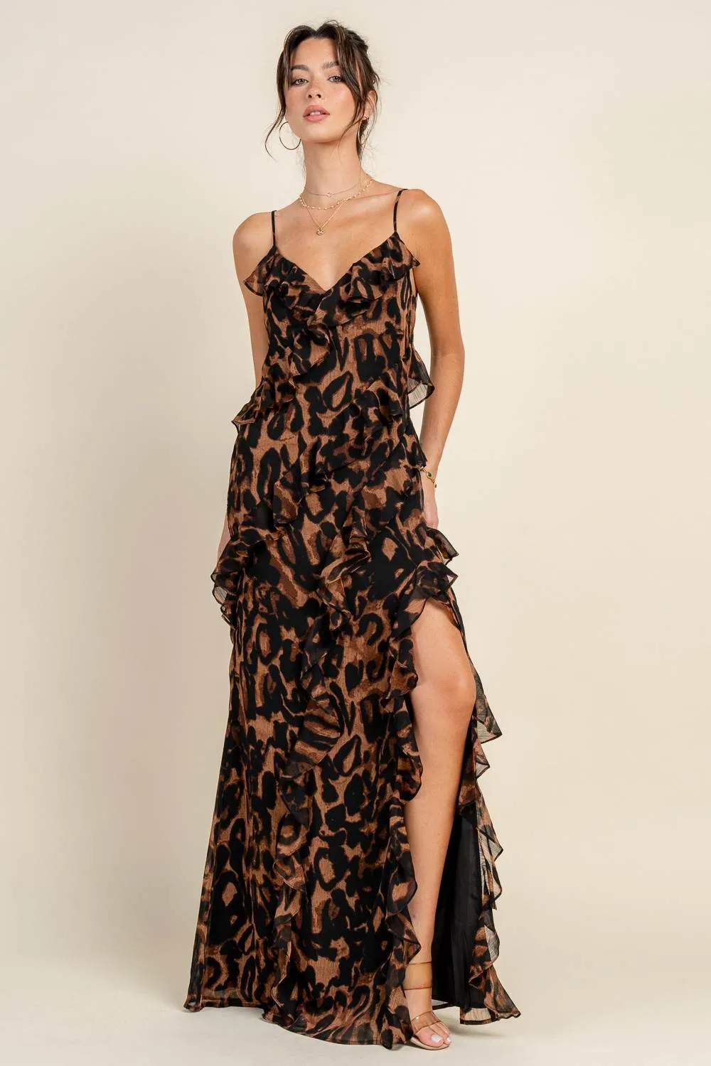 BD13152EST / CHIFFON MAXI CAMI DRESS W/ FRILL RUFFLE DETAILS sold by privy