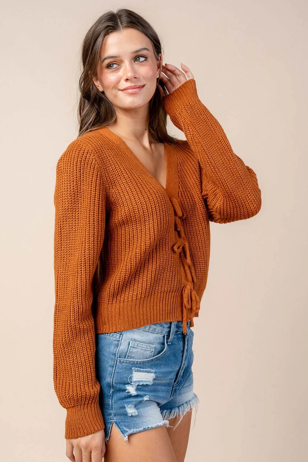 CG60069B / SWEATER CARDIGAN WITH FRONT BOW DETAILS sold by privy product image thumbnail 2