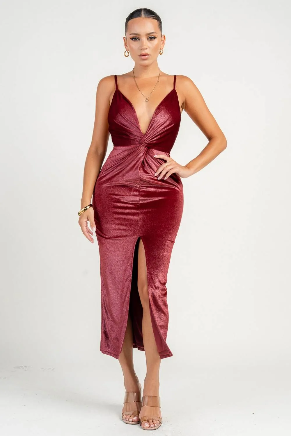 HD30315K / FRONT TWIST SPLIT LEG MIDI DRESS sold by privy product image thumbnail 4