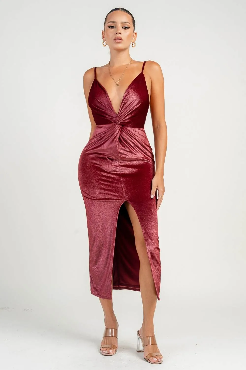 HD30315K / FRONT TWIST SPLIT LEG MIDI DRESS sold by privy