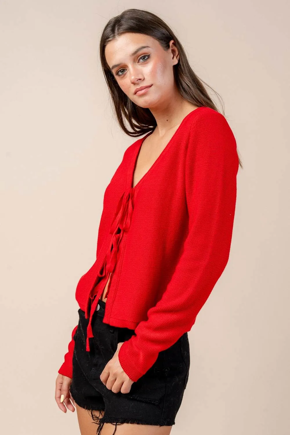 CT10614J / FRONT TIE DETAILED SWEATER CARDIGAN sold by privy product image thumbnail 2