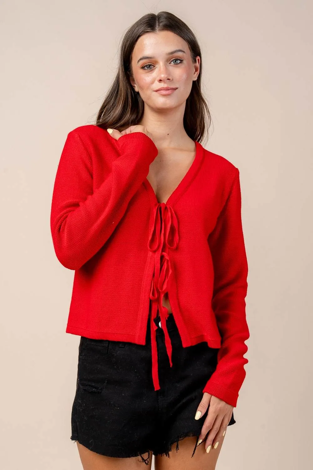 CT10614J / FRONT TIE DETAILED SWEATER CARDIGAN sold by privy product image thumbnail 4