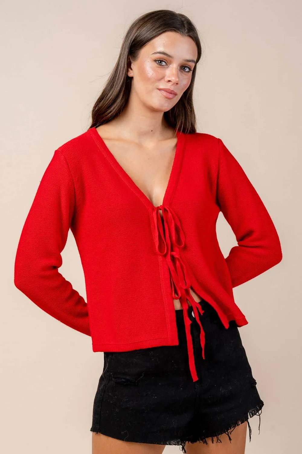 CT10614J / FRONT TIE DETAILED SWEATER CARDIGAN sold by privy