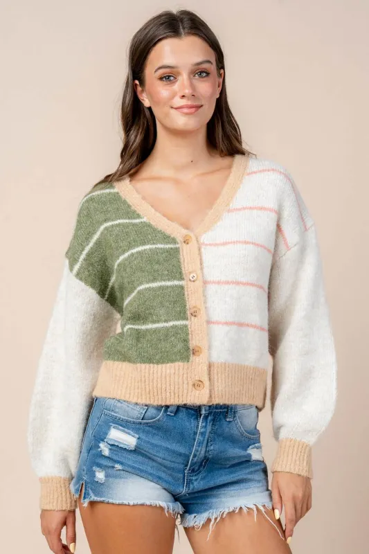 CT10580Y / MULTI COLOR STRIPE SWEATER CORDIGAN made by privy