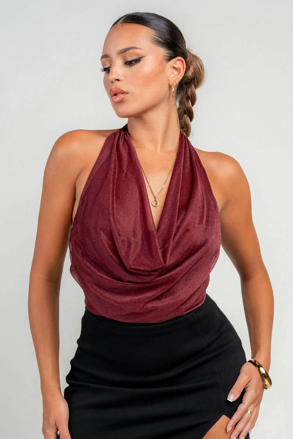 HT4132K / COWL HALTER NECK BODYSUIT sold by privy product image thumbnail 4